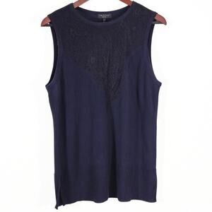 rag & bone Sleeveless Lace Top Navy Size L Minimalist Refined Wool Blend